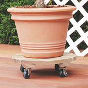 Wooden Round Pot Stand on Wheels - D.35 cm